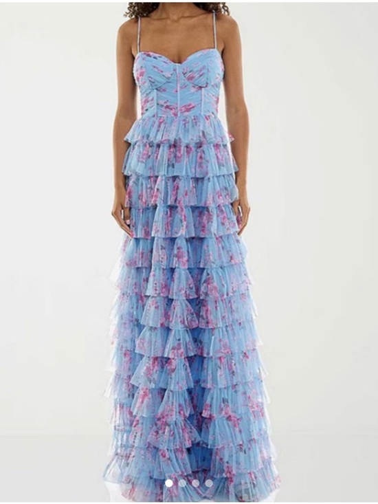 B. Smart Dresses & Skirts - NWT B. Smart Light Blue Pink Tulle Tiered Ruffle Maxi Dress, Prom, Wedding Guest
